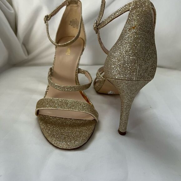 Nine West gold glitter evening heel sandals size 9 in gold EUC - Picture 6 of 7